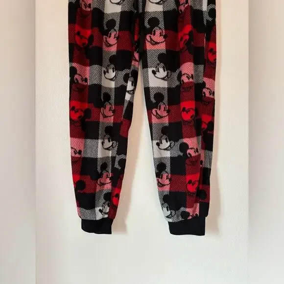 Disney‎ Mickey Mouse Med Red Black Plaid Lounge Pajama Pants Travel Vacation - Picture 3 of 7